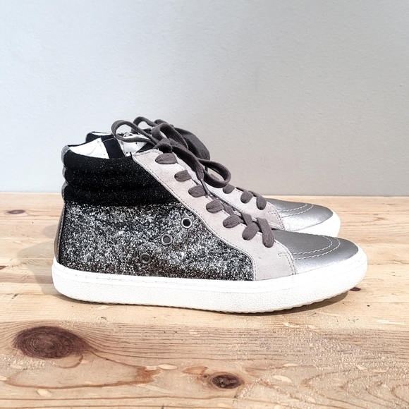 Steve Madden Shoes - Steve Madden Serena Mixed Media High Top Sneakers NY90 Glitter Zip Shoes…